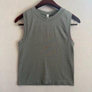 Athleta Ribbed Tank Top Womens Medium Green Gray Activewear Stretch Work Out